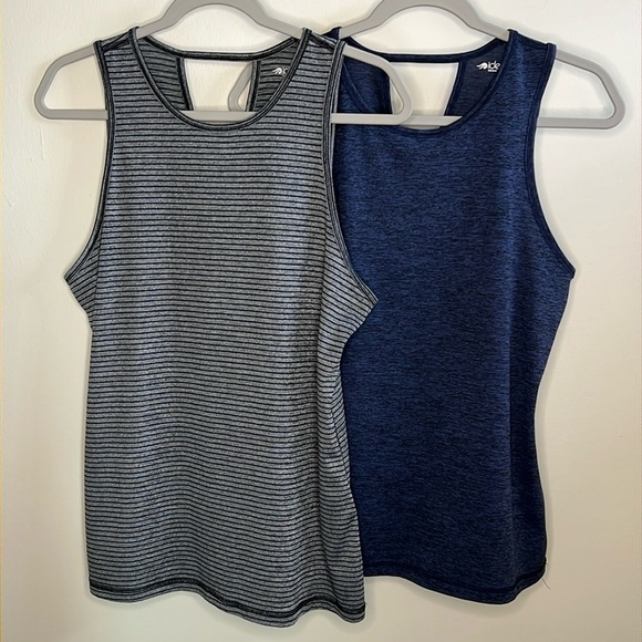 IDEOLOGY SET OF TWO MEDIUM TANK TOPS BLUE & GRAY BLACK STRIPED CREW NECK - Picture 2 of 16
